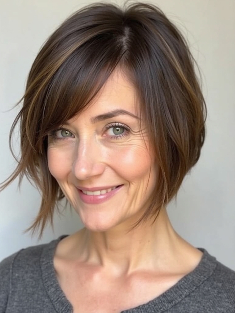 Hairstyles For Thin Fine Hair Over 60: Side-Swept Bangs