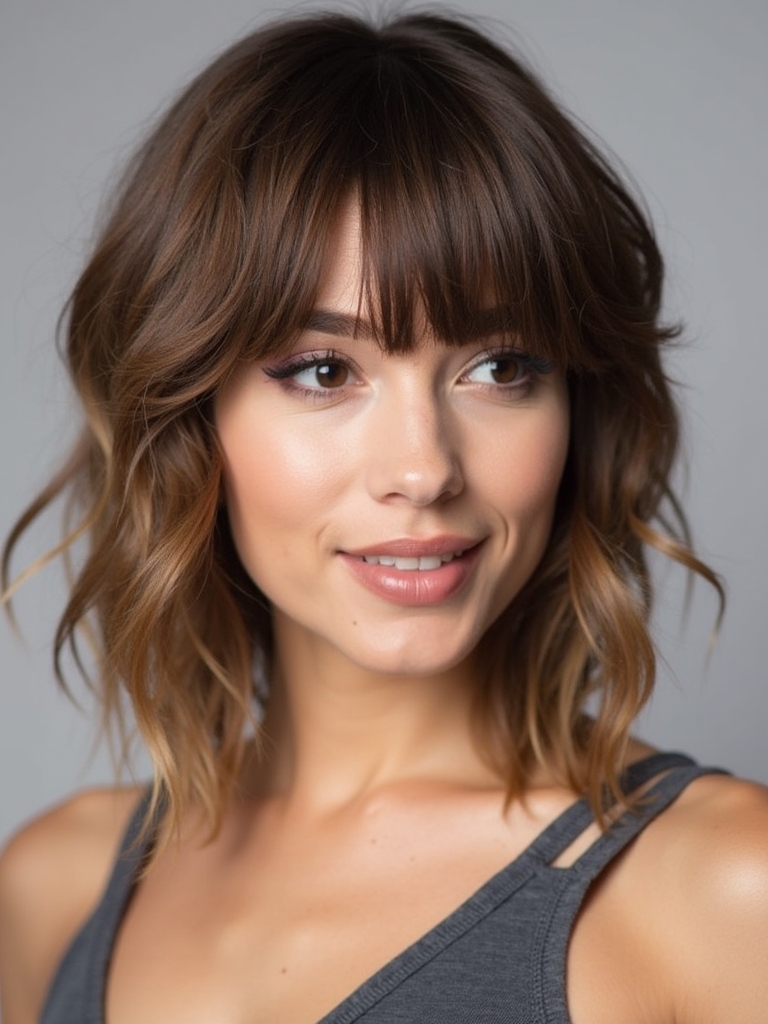 Asymmetrical Face Framing Curtain Bangs